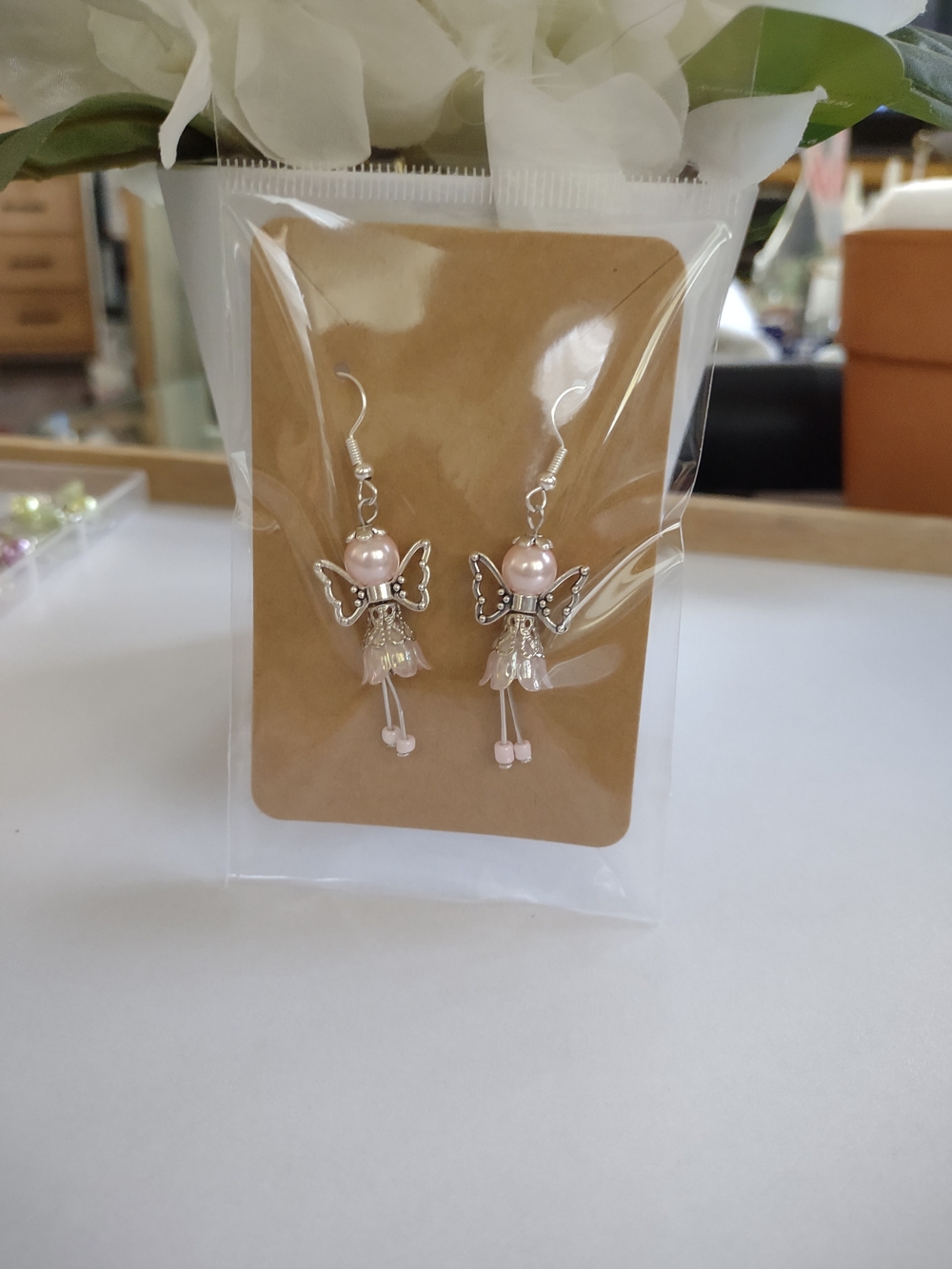 Handmade Fairy Earrings! Pink Pearl